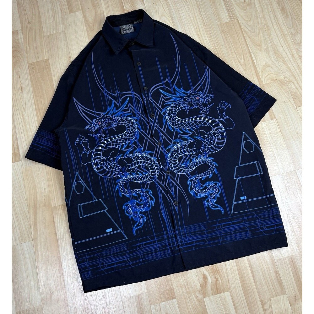 Vintage Y2K AOP Graphic Button Up Shirt / Size Youth XL / Adult Small